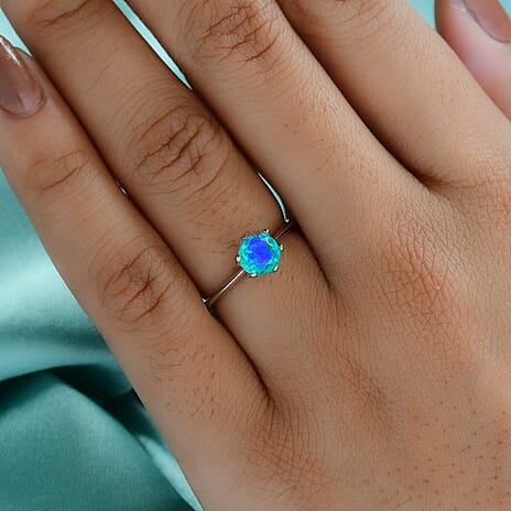 Peacock Triplet Quartz Solitaire Ring in Platinum Overlay Sterling Silver 1.03 Ct.