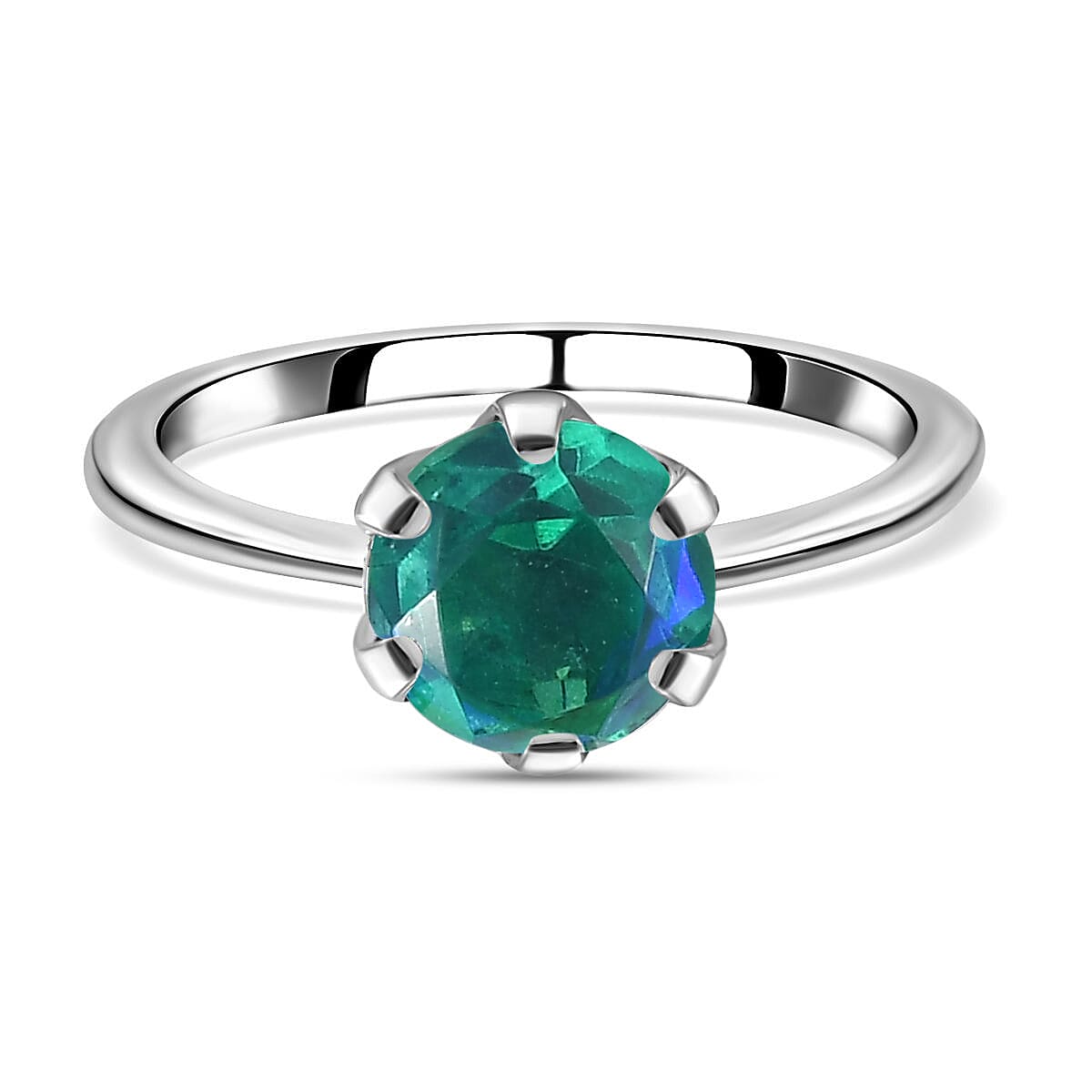 1 Ct. Peacock Triplet Quartz Solitaire Ring in Platinum Overlay Sterling Silver