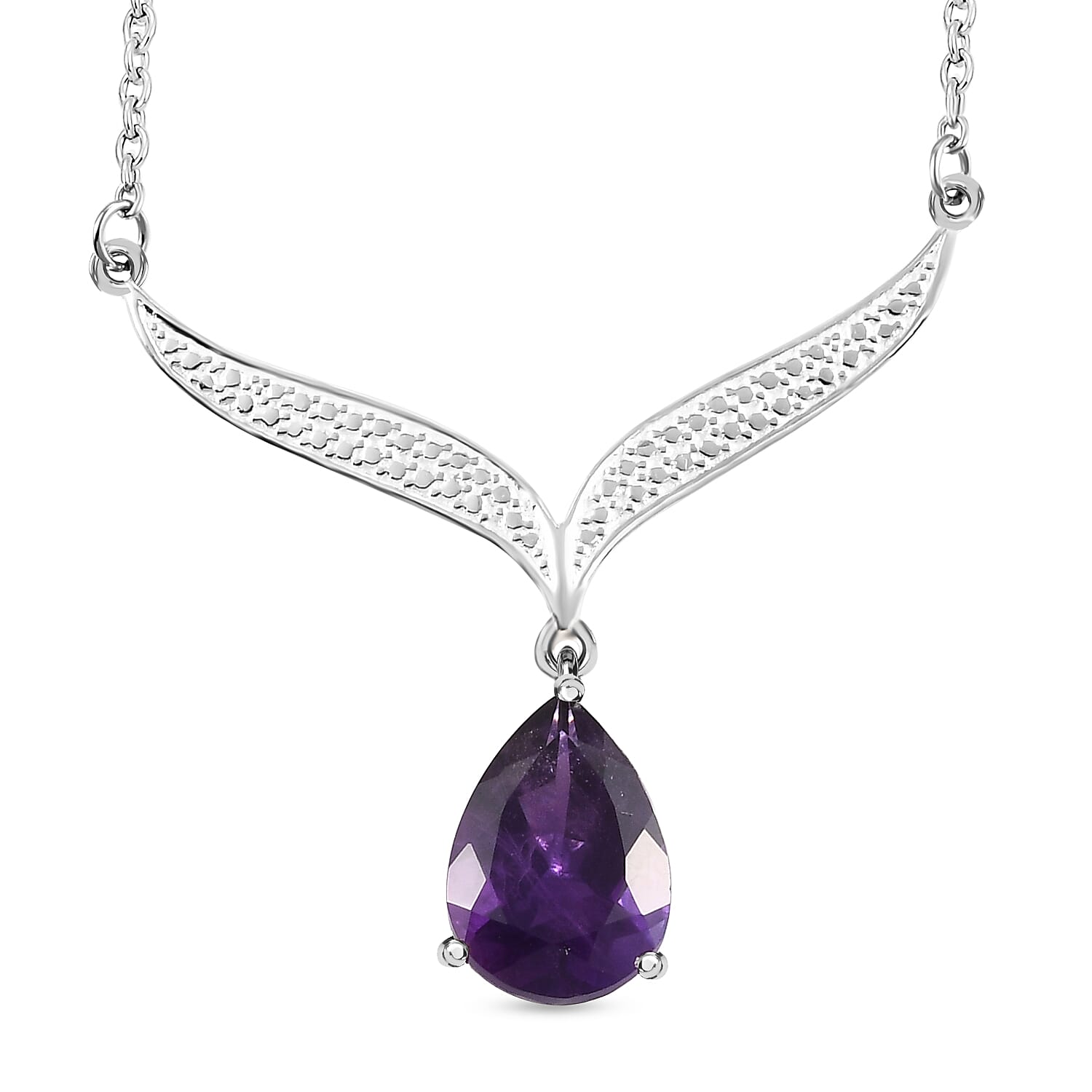 Amethyst Solitare Necklace With Chain (Size - 20) with Lobster Clasp in Sterling Silver 4.35 Ct.