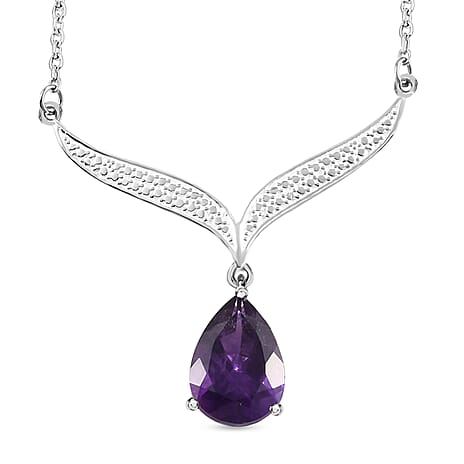Amethyst Solitare Necklace With Chain (Size - 20) with Lobster Clasp in Sterling Silver 4.35 Ct.