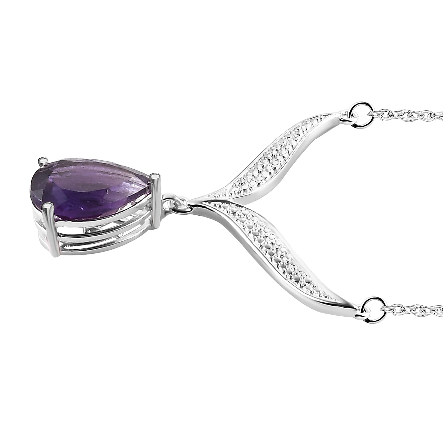 Amethyst Solitare Necklace With Chain (Size - 20) with Lobster Clasp in Sterling Silver 4.35 Ct.