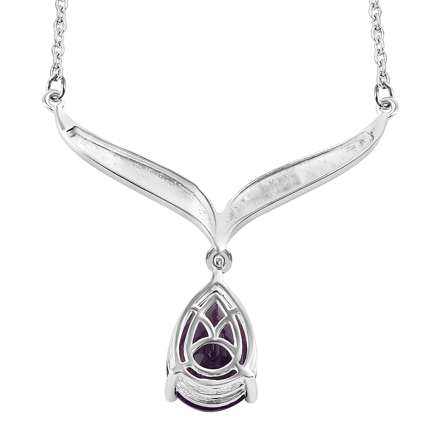 Amethyst Solitare Necklace With Chain (Size - 20) with Lobster Clasp in Sterling Silver 4.35 Ct.