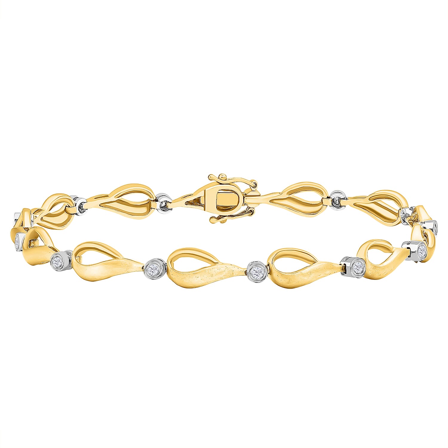 9K White Gold Diamond Satin Teardrop Link Bracelet (Size - 7.5) 0.22 Ct, Gold Wt. 7.5 Gms