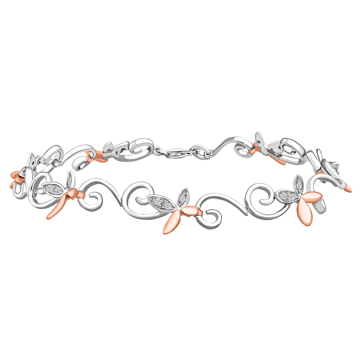 9K Yellow Gold Diamond Flower Swirl Link Bracelet (Size - 7.5) 0.12 Ct, Gold Wt. 9.02 Gms