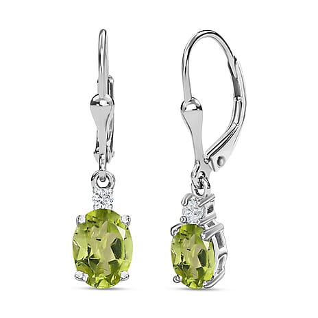 Hebei Peridot and White Topaz Lever Back Earrings in Sterling Silver 1.63 Ct.