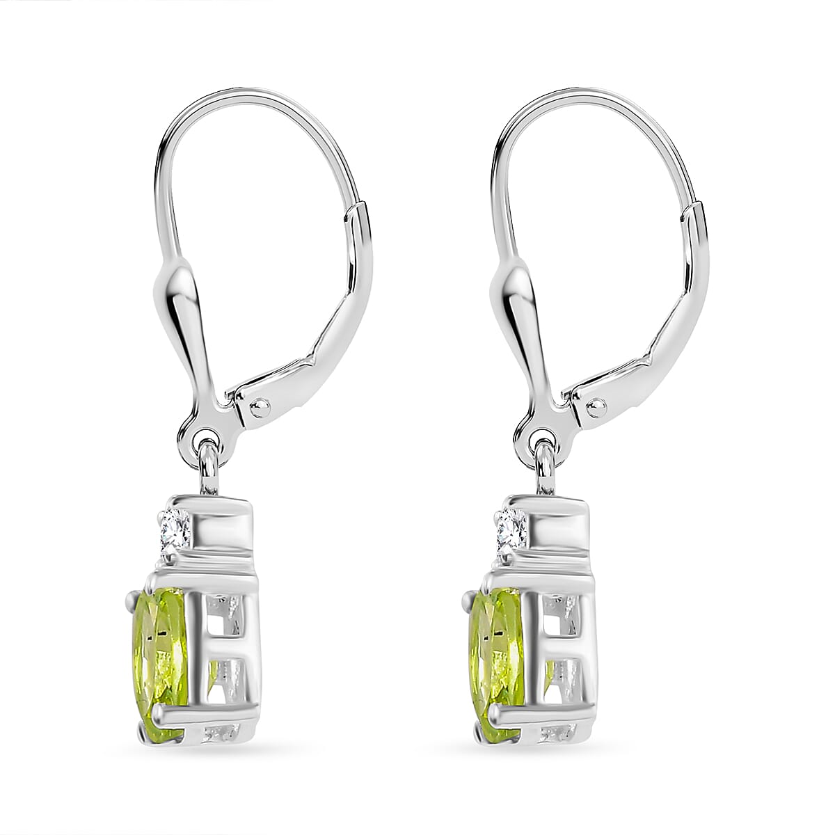 Hebei Peridot and White Topaz Lever Back Earrings in Sterling Silver 1.63 Ct.