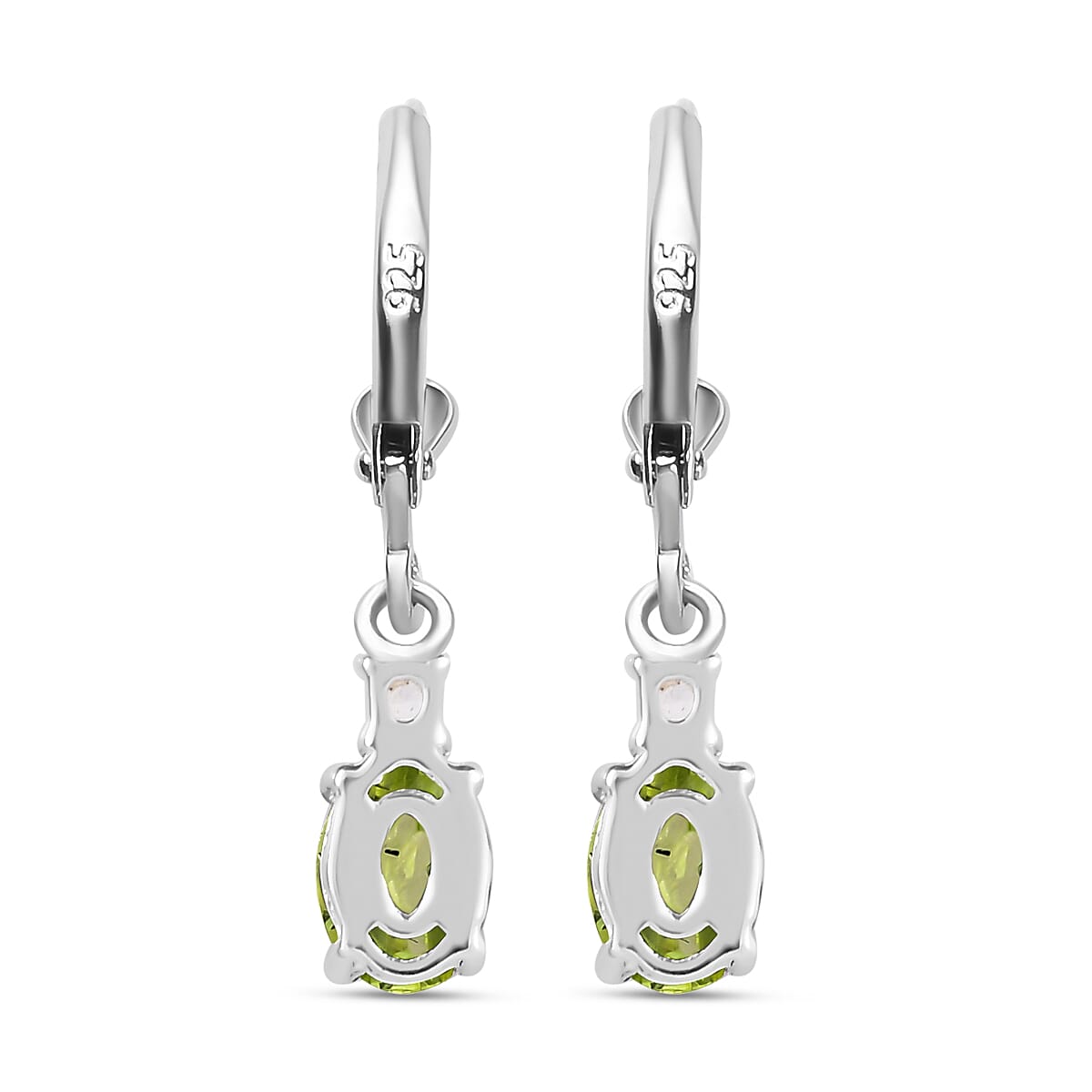 Hebei Peridot and White Topaz Lever Back Earrings in Sterling Silver 1.63 Ct.