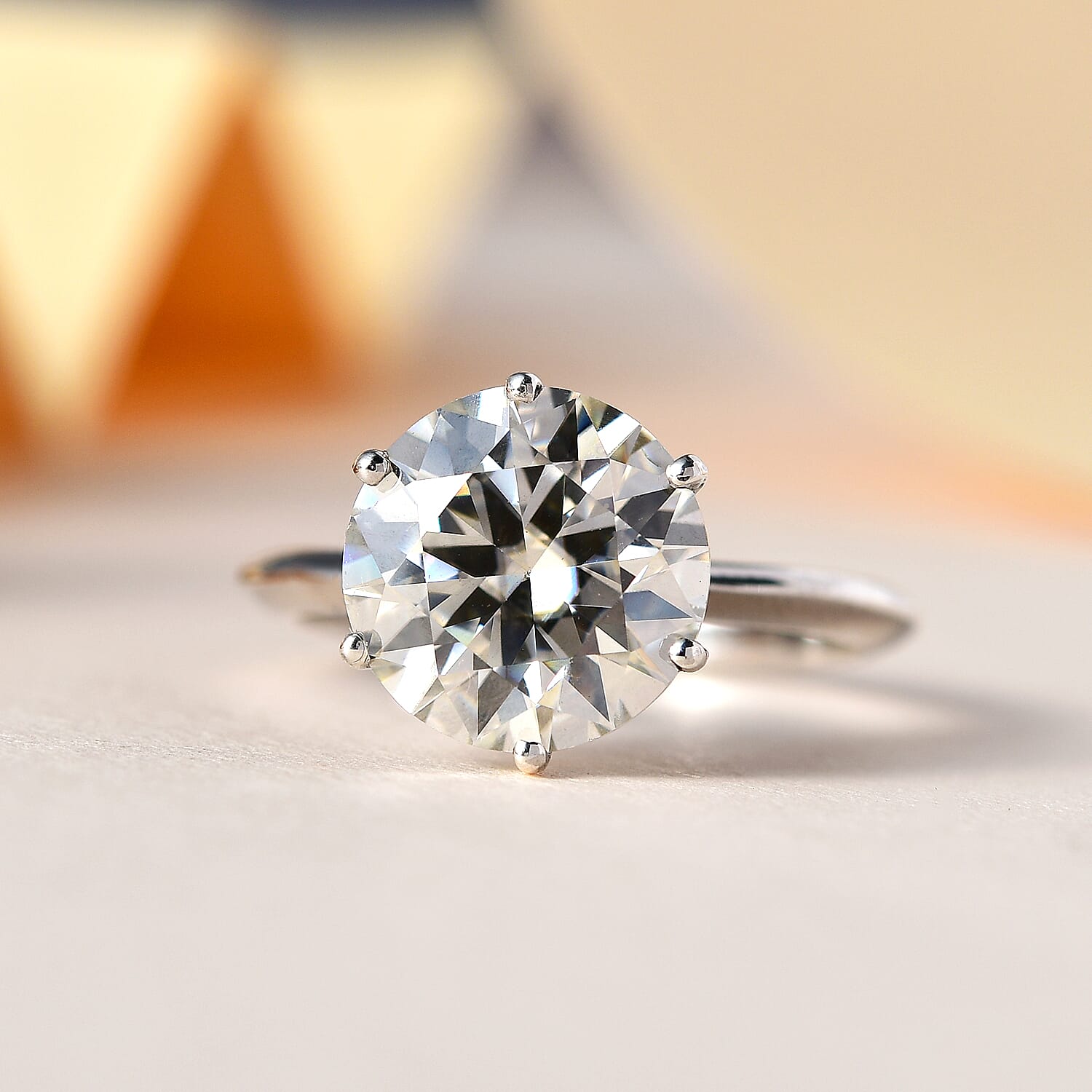 Moissanite Ring in Platinum Overlay Sterling Silver 3.41 Ct.