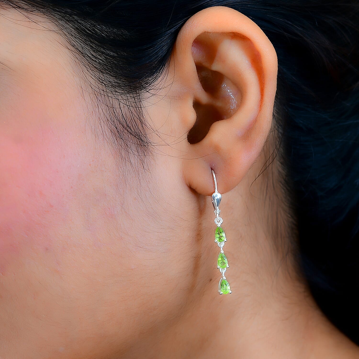 Hebei Peridot Dangle Earrings in Sterling Silver