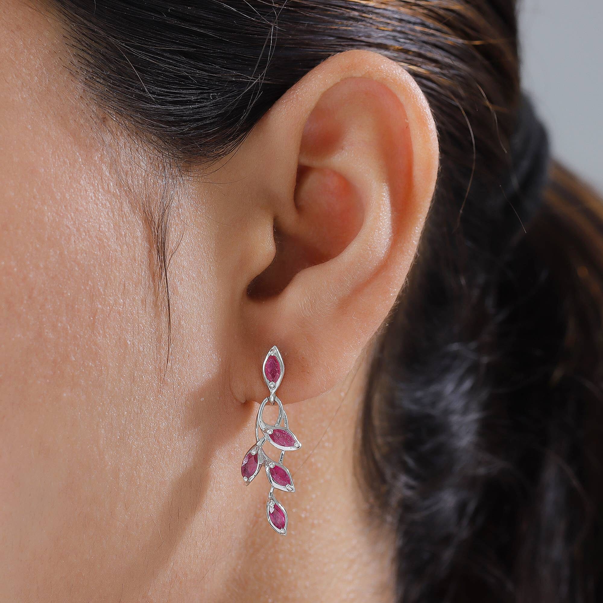 African Ruby (FF) Dangling Earrings (With Push Back) in Platinum Overlay Sterling Silver 2.05 Ct.