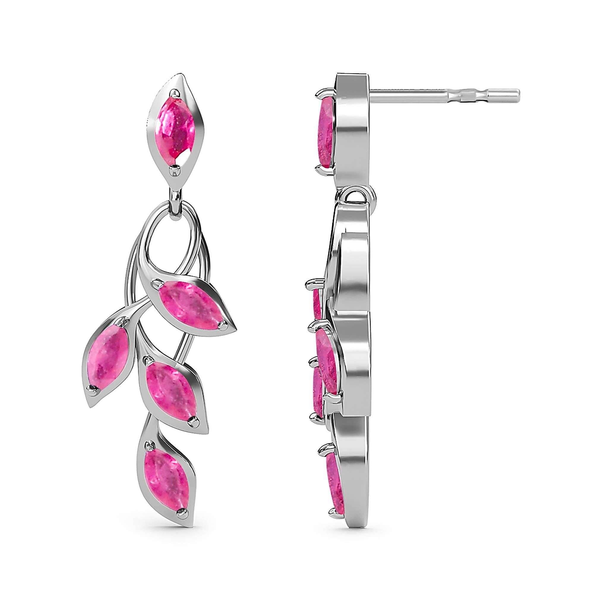 African Ruby (FF) Dangling Earrings (With Push Back) in Platinum Overlay Sterling Silver 2.05 Ct.