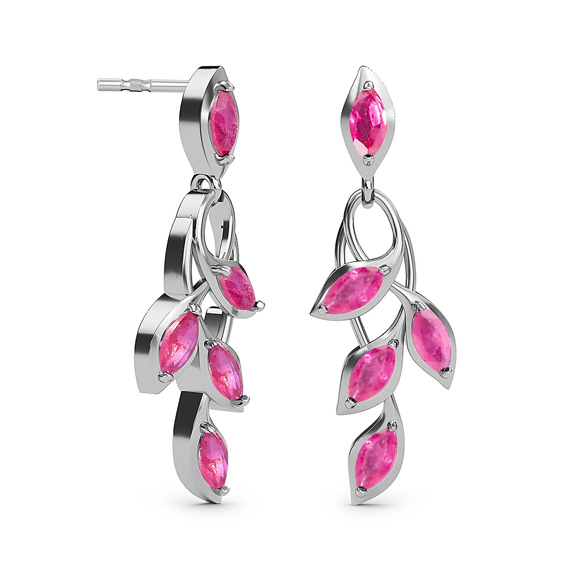African Ruby (FF) Dangling Earrings (With Push Back) in Platinum Overlay Sterling Silver 2.05 Ct.