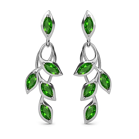 D'Joy - Chrome Diopside Dangling Earrings with Push Post in Platinum Overlay Sterling Silver 1.66 Ct.