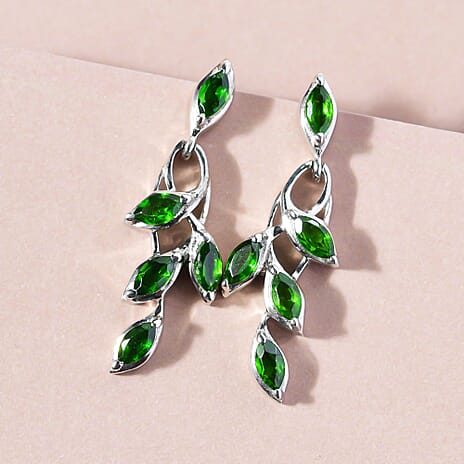 D'Joy - Chrome Diopside Dangling Earrings with Push Post in Platinum Overlay Sterling Silver 1.66 Ct.