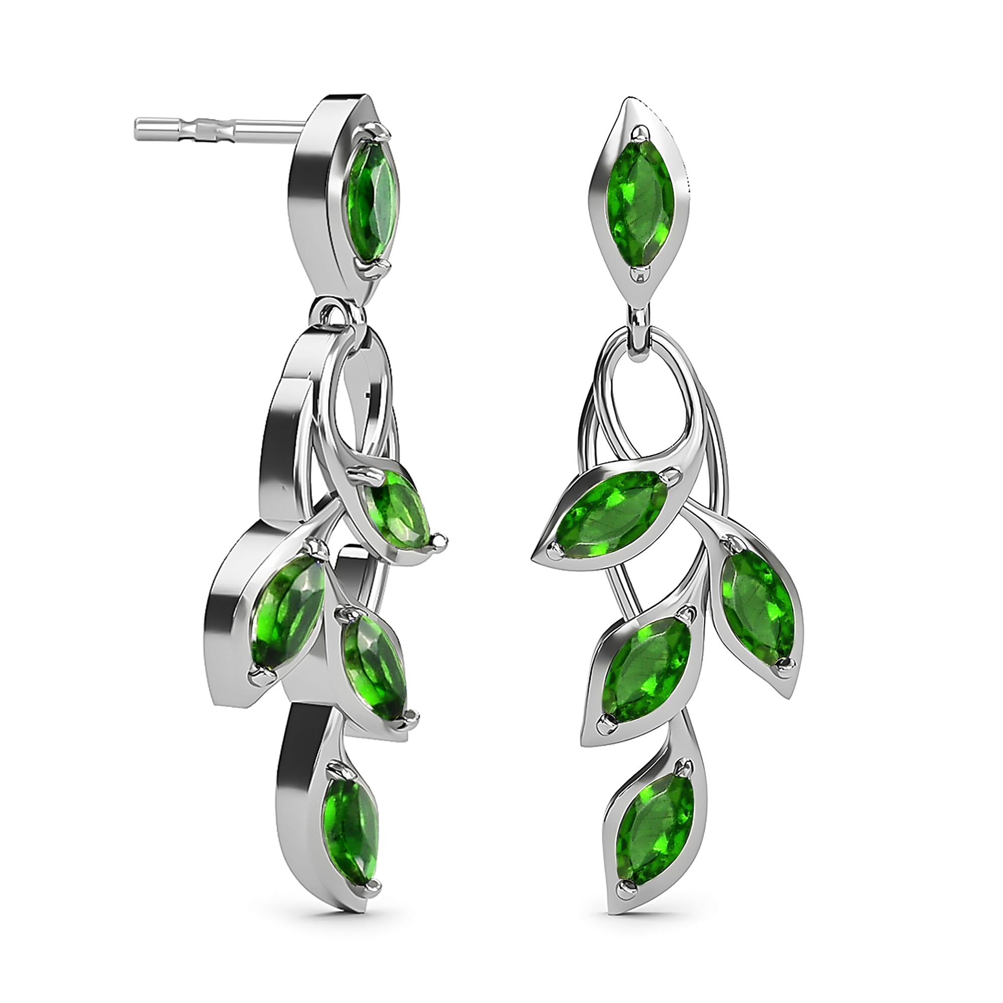 Chrome Diopside Dangling Earrings (With Push Post) in Platinum Overlay Sterling Silver 1.75 Ct. Chrome Diopside Dangling Earrings (With Push Post) in Platinum Overlay Sterling Silver 1.75 Ct.