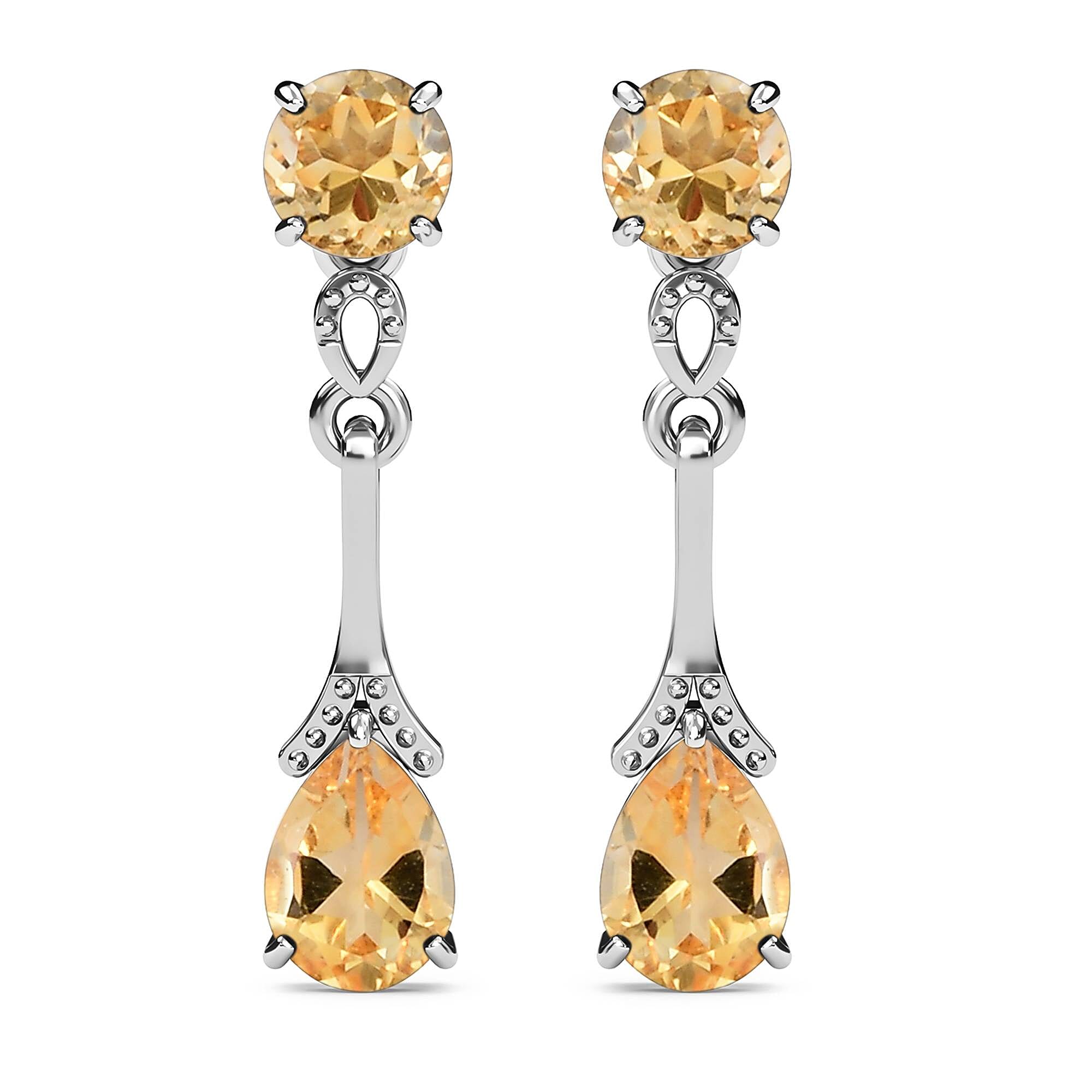 Citrine Dangling Earrings (With Push Back ) in Platinum Overlay Sterling Silver 2.09 Ct.