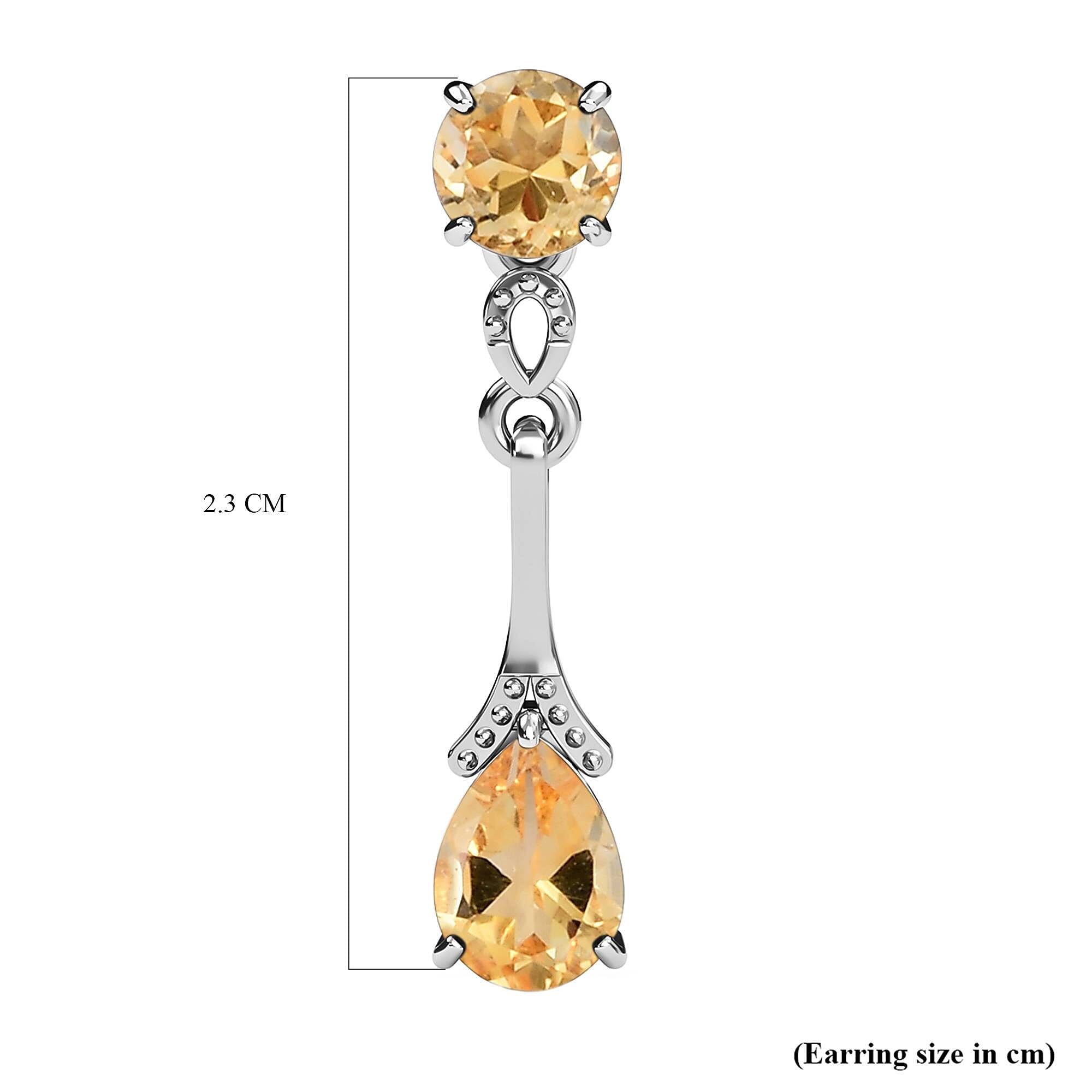 Citrine Dangling Earrings (With Push Back ) in Platinum Overlay Sterling Silver 2.09 Ct.