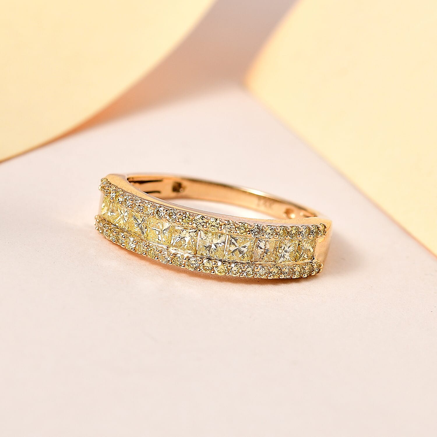 14K Yellow Gold SGL Certified Natural Yellow Diamond (I1-I2) Band Ring 1.00 Ct.