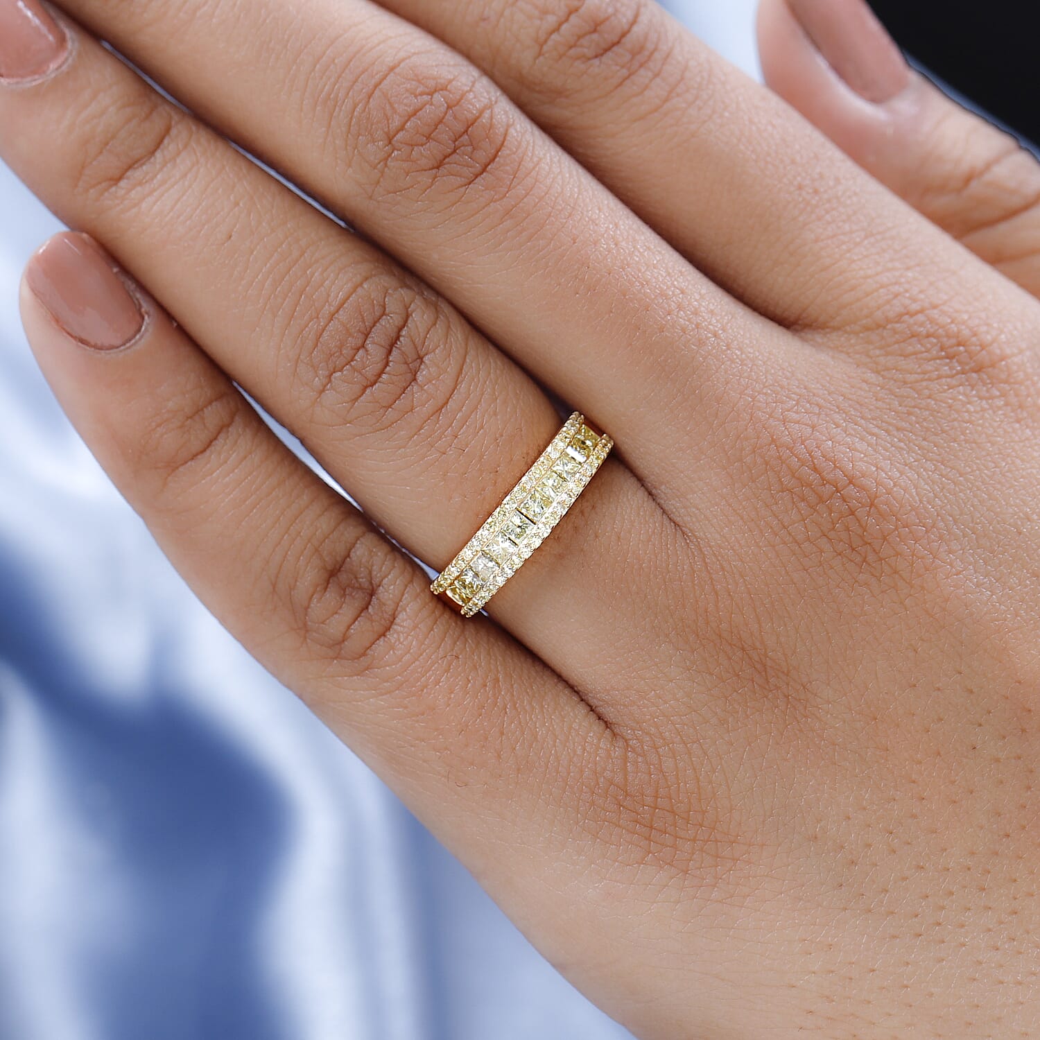 14K Yellow Gold SGL Certified Natural Yellow Diamond (I1-I2) Band Ring 1.00 Ct.