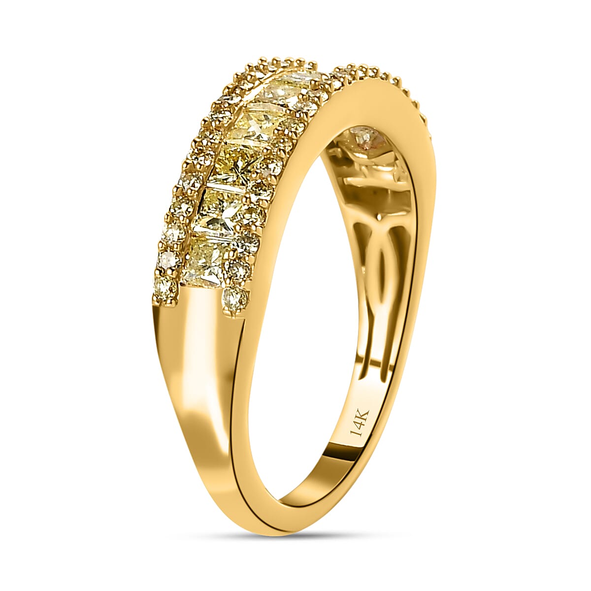 14K Yellow Gold SGL Certified Natural Yellow Diamond (I1-I2) Band Ring 1.00 Ct.