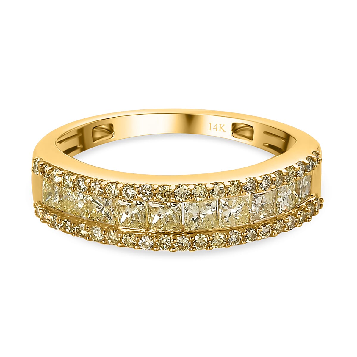 14K Yellow Gold SGL Certified Natural Yellow Diamond (I1-I2) Band Ring 1.00 Ct.