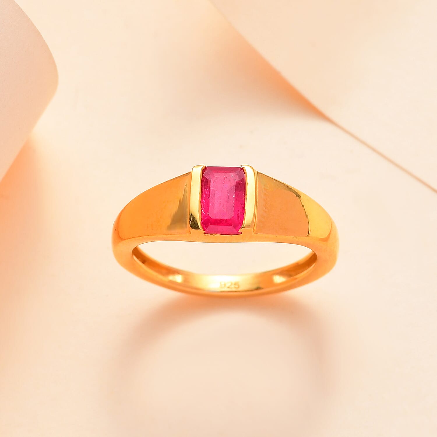 African Ruby Solitaire Ring in 14K Gold Overlay Sterling Silver 1.04 Ct