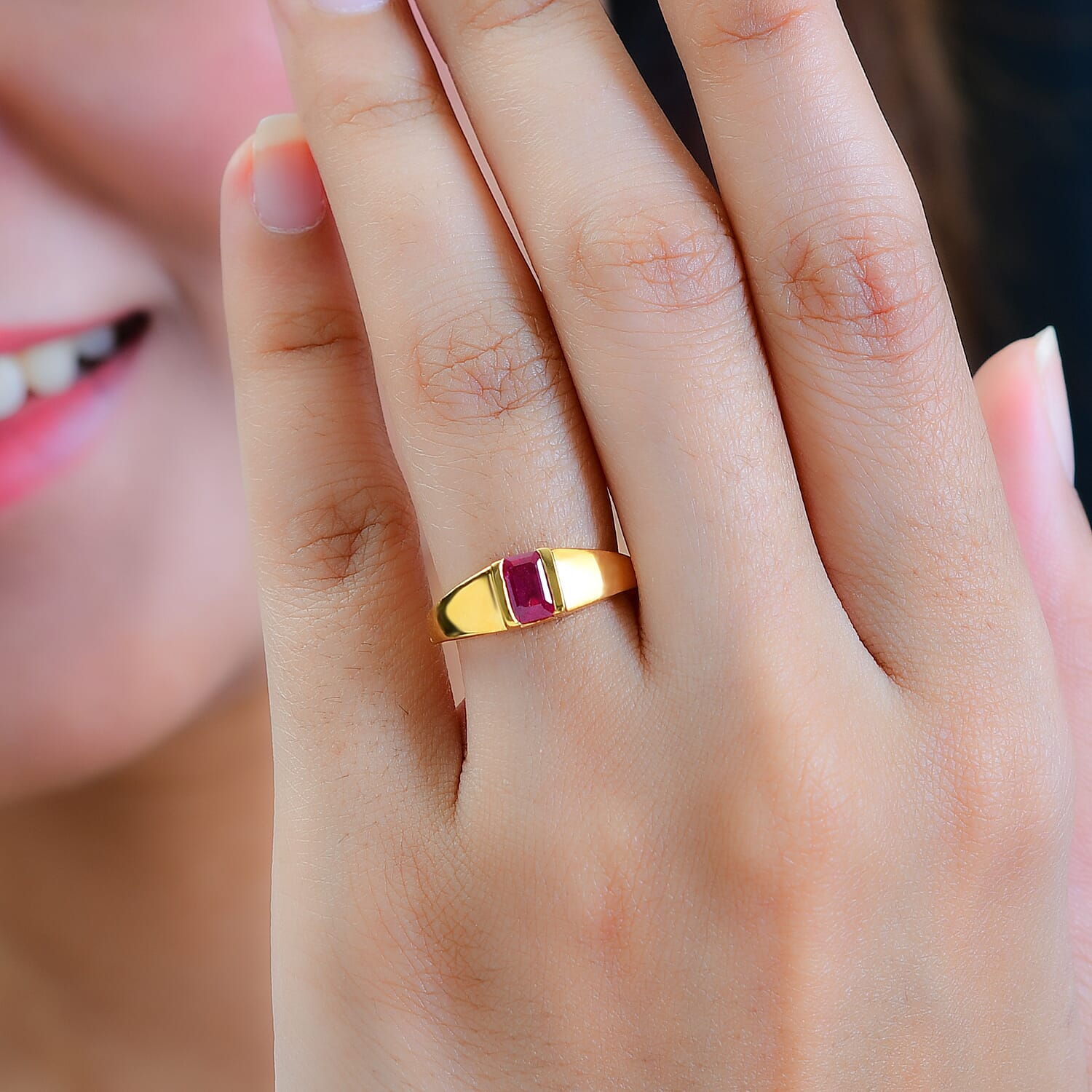 African Ruby Solitaire Ring in 14K Gold Overlay Sterling Silver 1.04 Ct