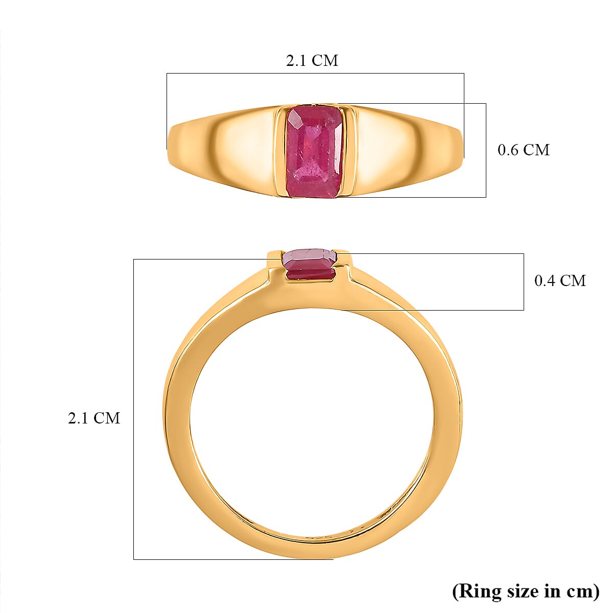African Ruby Solitaire Ring in 14K Gold Overlay Sterling Silver 1.04 Ct