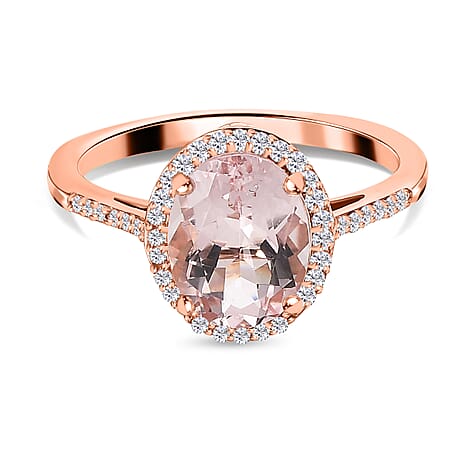14K Rose Gold Pink Morganite & Pink Diamond Ring 2.05