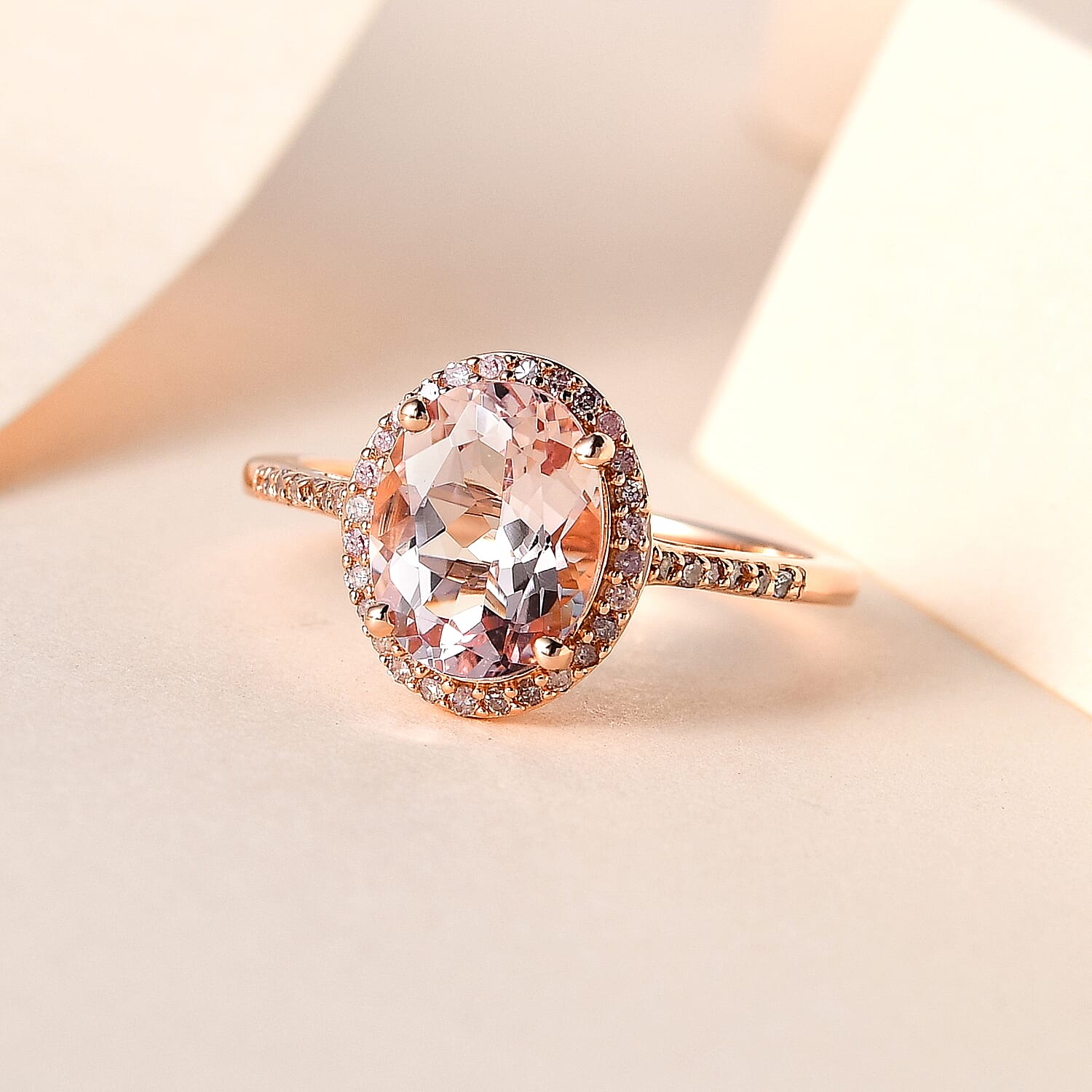 14K Rose Gold Pink Morganite & Pink Diamond Ring 2.05