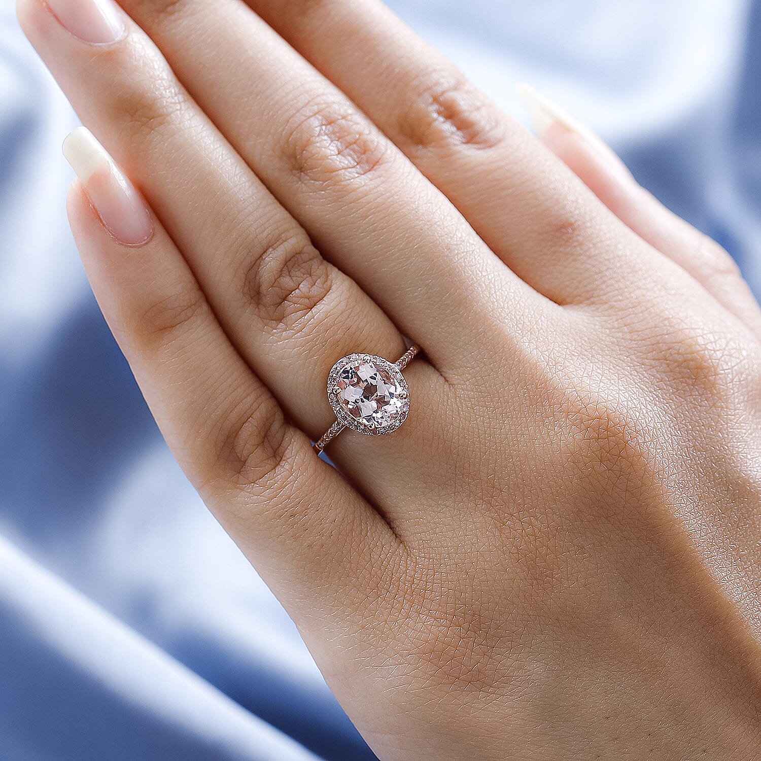 14K Rose Gold Pink Morganite & Pink Diamond Ring 2.05