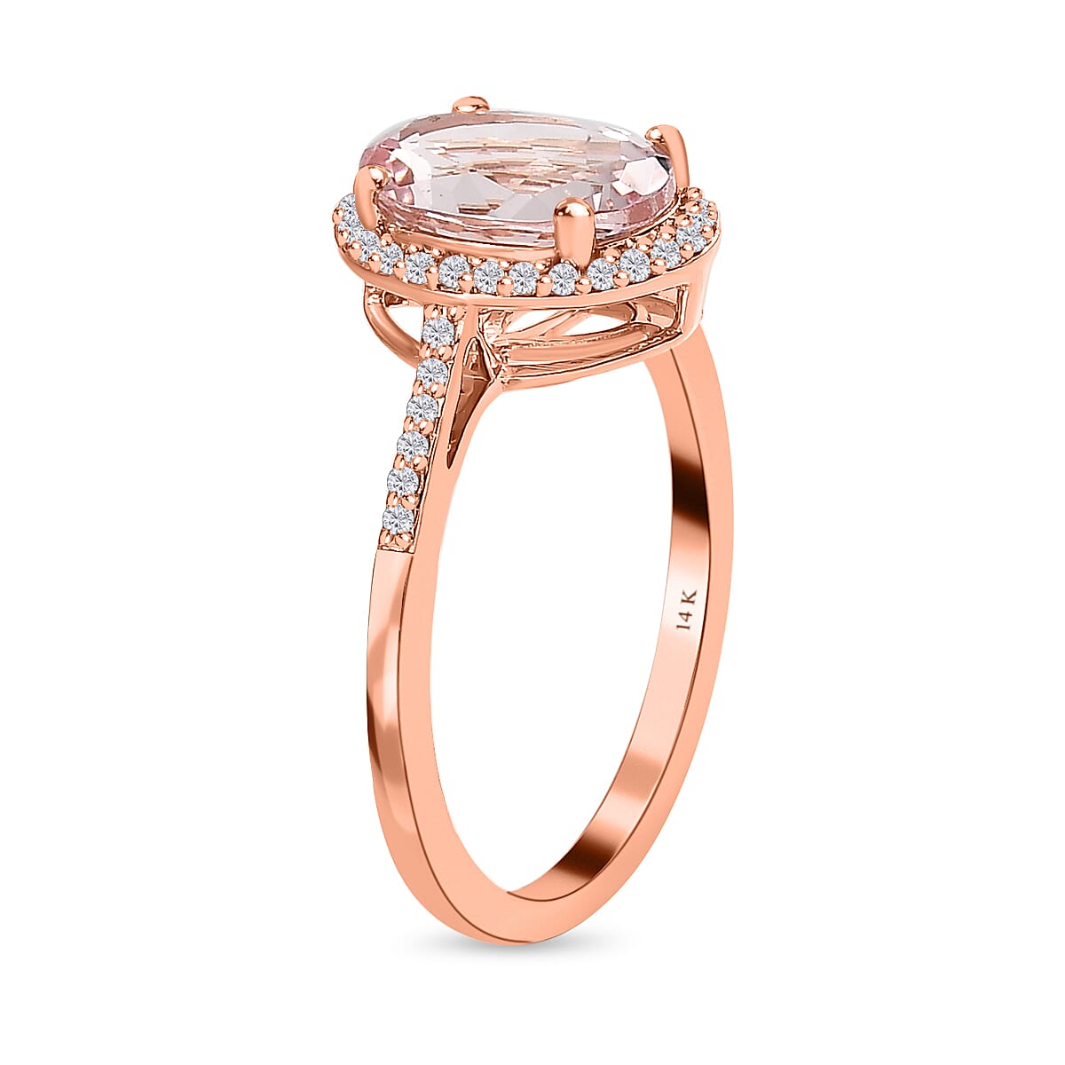 14K Rose Gold Pink Morganite & Pink Diamond Ring 2.05