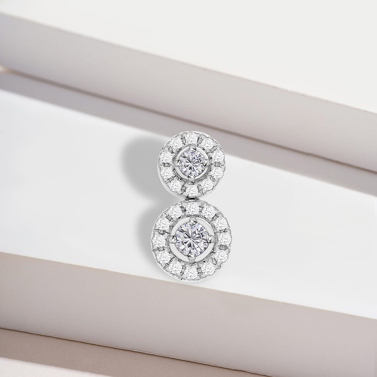 9K White Gold Double Diamond Cluster Slider Pendant 0.25 Ct