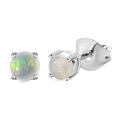 Ethiopian Welo Opal Solitaire Stud Earrings with Push Back in Sterling Silver 0.40 Ct.