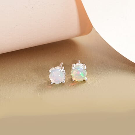 Ethiopian Welo Opal Solitaire Stud Earrings with Push Back in Sterling Silver 0.40 Ct.