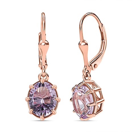 Rose De France Amethyst Solitaire Earrings with Lever Back in 18K Vermeil Rose Gold Plated Sterling Silver 3.41 Ct.