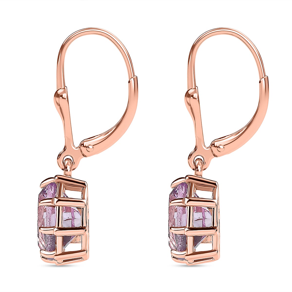 Rose De France Amethyst Solitaire Earrings with Lever Back in 18K Vermeil Rose Gold Plated Sterling Silver 3.41 Ct.