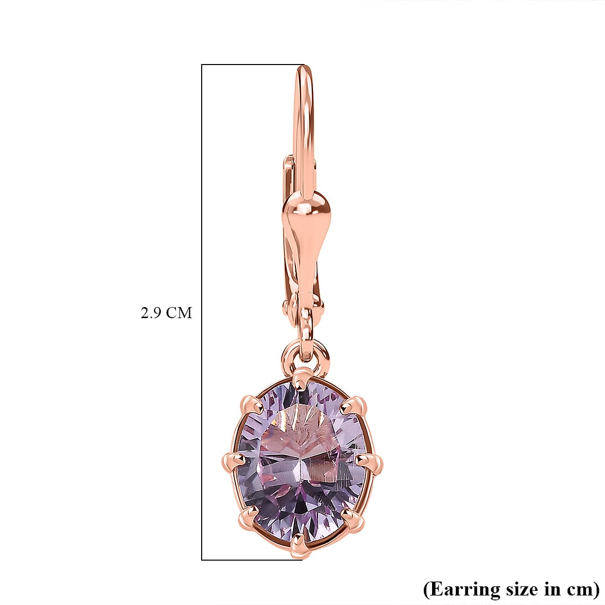 Rose De France Amethyst Solitaire Earrings with Lever Back in 18K Vermeil Rose Gold Plated Sterling Silver 3.41 Ct.