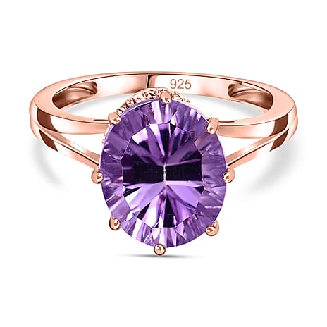 Pink Amethyst Solitaire Ring in 18K Vermeil Rose Gold Plated Sterling Silver 3.31 Ct.