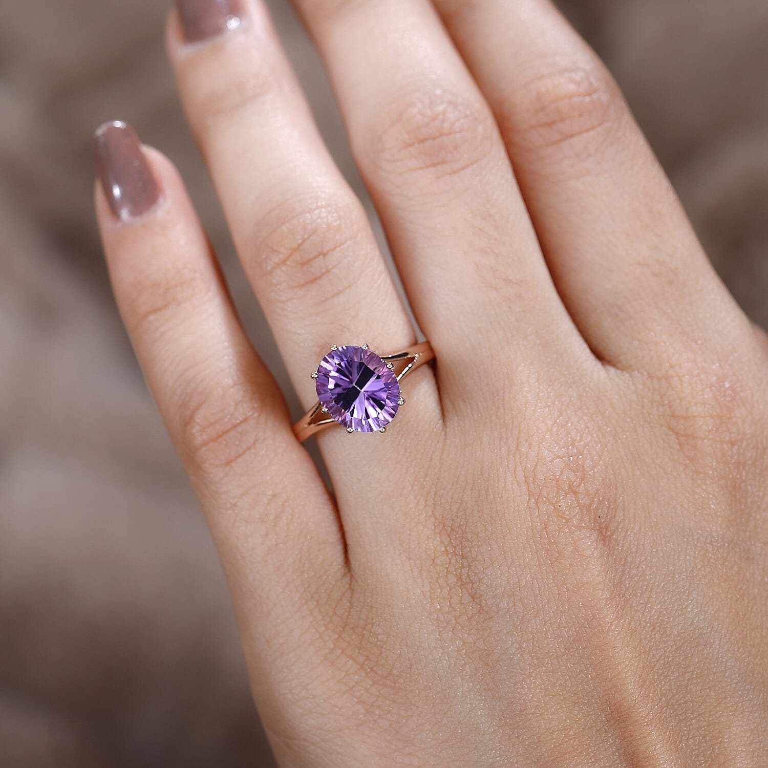 D'Joy Pink Amethyst Solitaire Ring in 18K Vermeil Rose Gold Plated Sterling Silver 3.27 Ct.