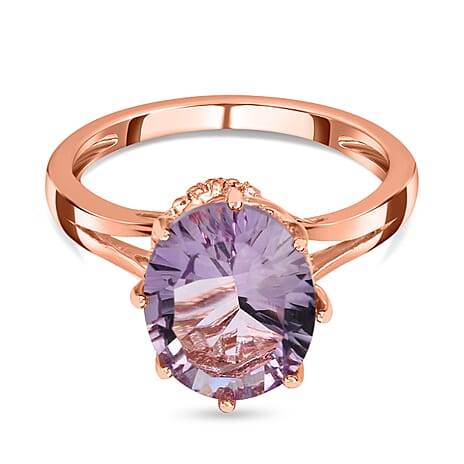 Pink Amethyst Solitaire Ring in 18K Vermeil Rose Gold Plated Sterling Silver 3.31 Ct.