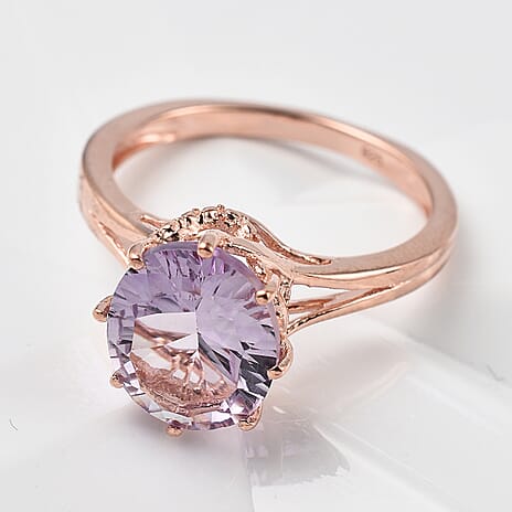 Pink Amethyst Solitaire Ring in 18K Vermeil Rose Gold Plated Sterling Silver 3.31 Ct.