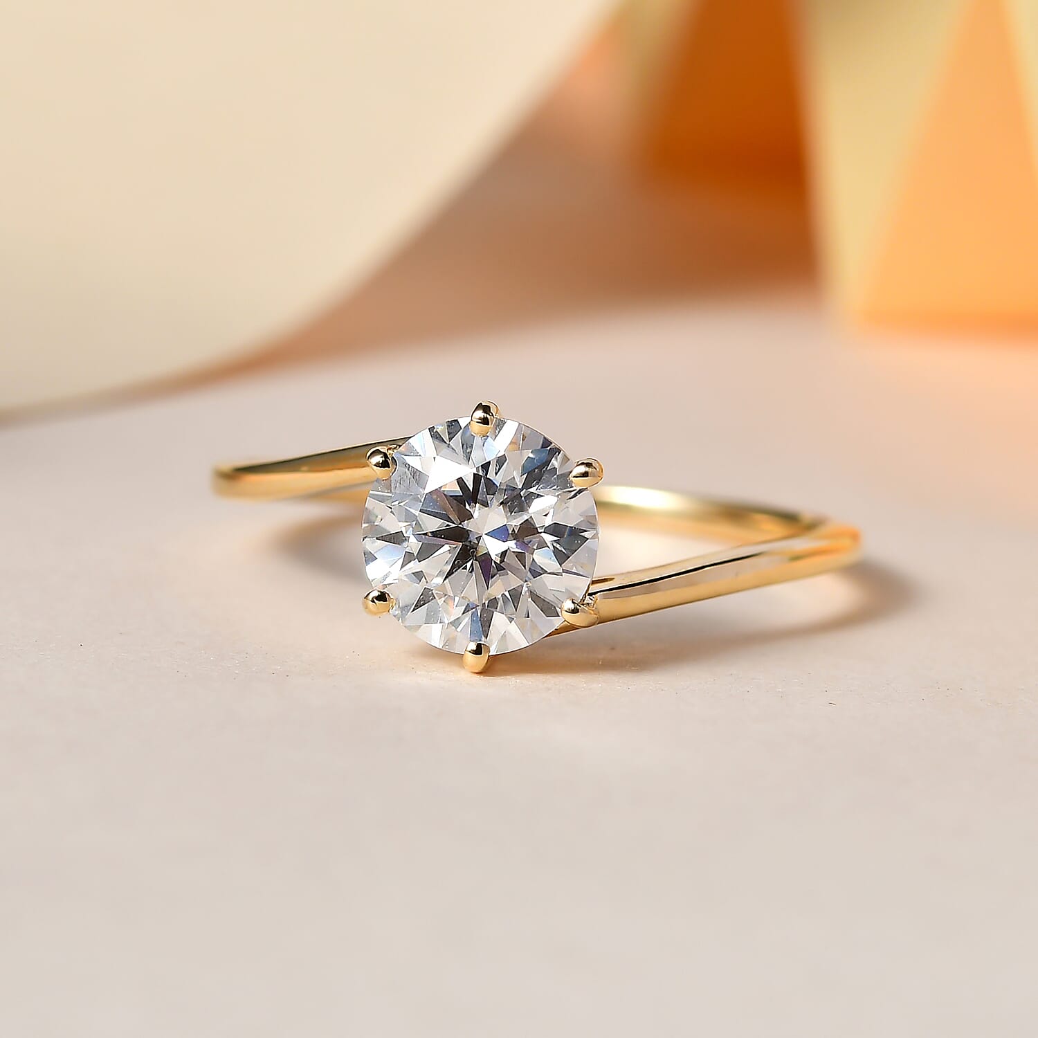 The Definitive 9K Yellow Gold Moissanite Bypass Ring 1.2 Ct (Round)
