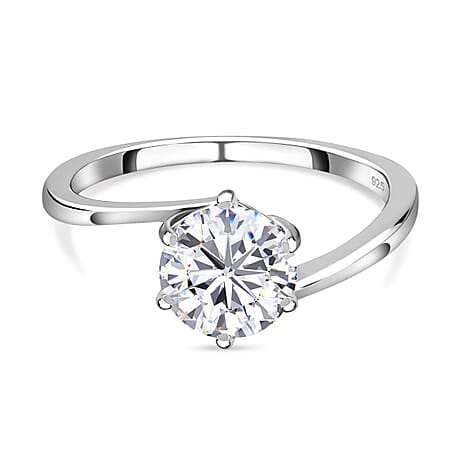 D'Joy Moissanite Solitaire Bypass Ring in Platinum Overlay Sterling Silver 1.21 Ct.