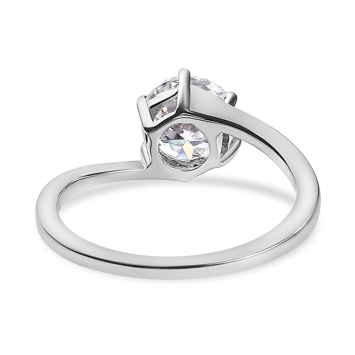 Moissanite Solitaire Bypass Ring in Platinum Overlay Sterling Silver 1.12 Ct. Moissanite Solitaire Bypass Ring in Platinum Overlay Sterling Silver 1.12 Ct.