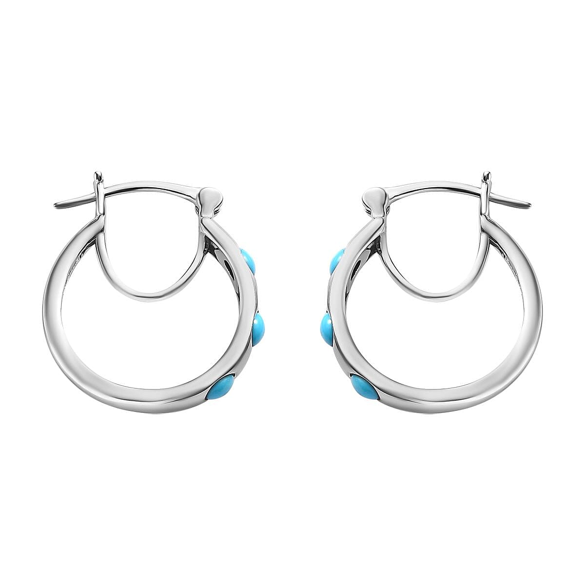 Arizona Sleeping Beauty Turquoise Hoop Earrings in Platinum Overlay Sterling Silver