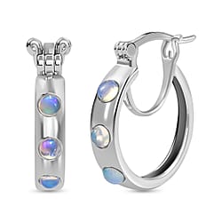 Arizona Sleeping Beauty Turquoise Hoop Earrings in Platinum Overlay Sterling Silver