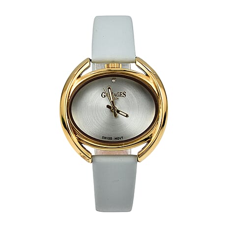 Gamages of London Swiss Quartz Movement 3ATM Water Resistant Blue Dial Gyre Diamond Analog Ladies Watch in Stainless Steel - Gold Blue