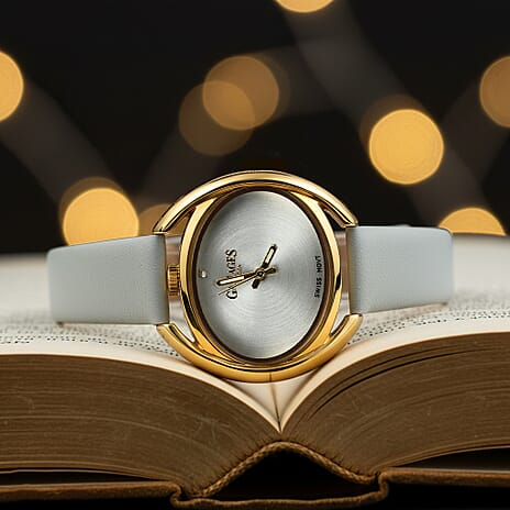 Gamages of London Swiss Quartz Movement 3ATM Water Resistant Blue Dial Gyre Diamond Analog Ladies Watch in Stainless Steel - Gold Blue