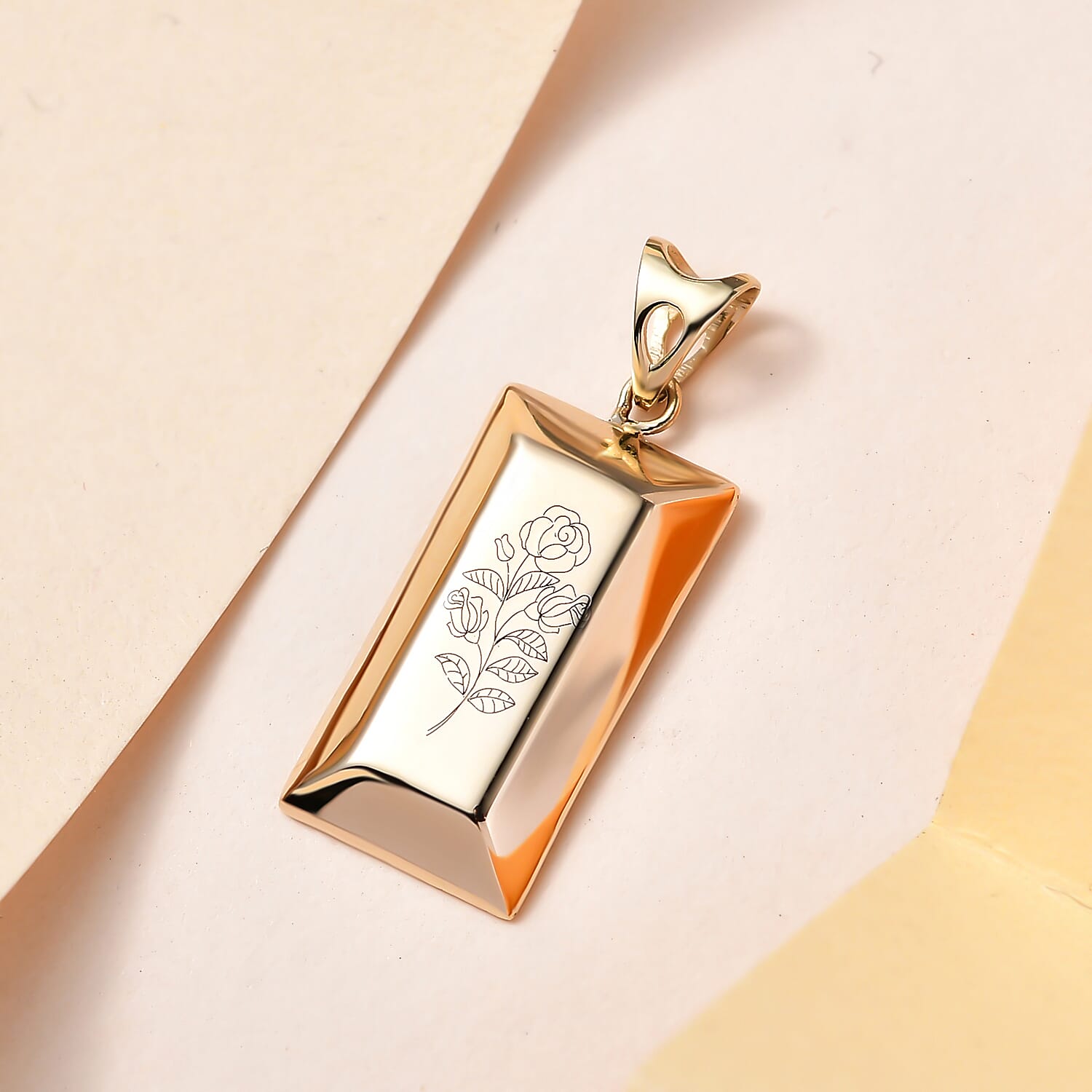 Italian Made Closeout Deal - 9K Yellow Gold Rose Bar Pendant